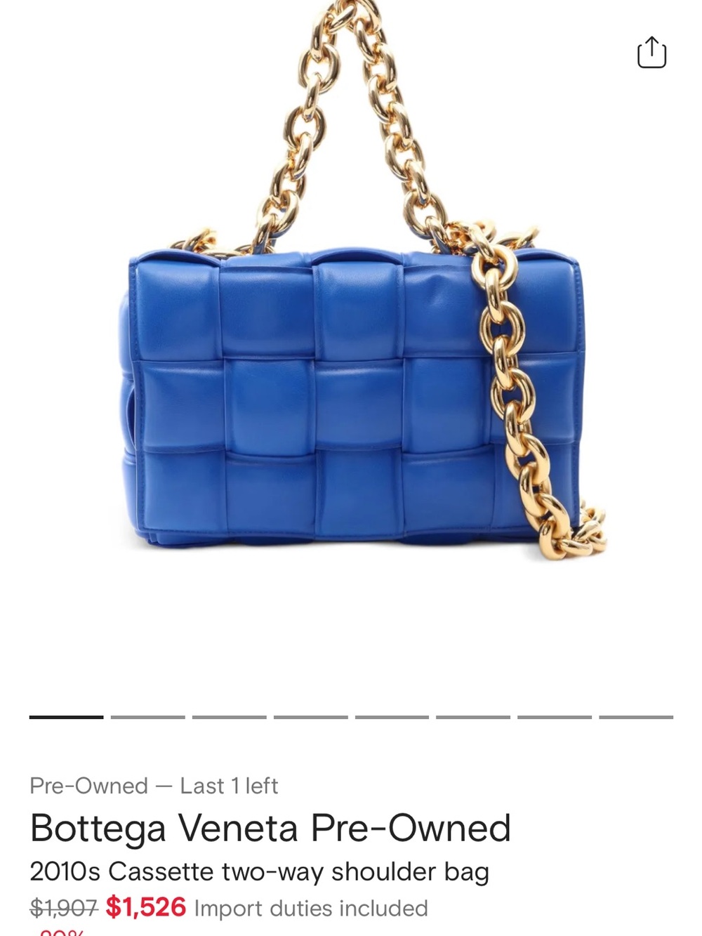 Bottega Veneta Royal Blue Cassette Shoulder Bag with Gold Chain